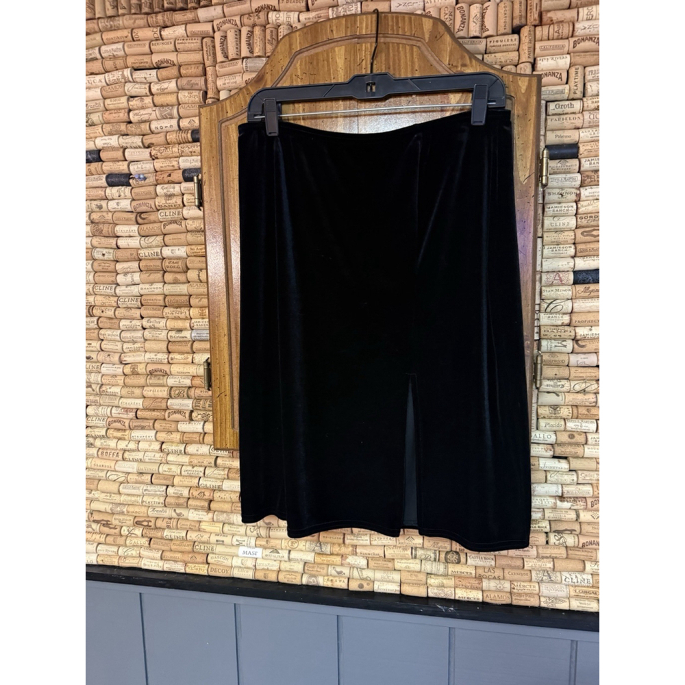 Vintage Y2K Fashion Bug Black Velvet Like Midi Skirt With Front Slit Sz L Whimsy